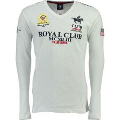 Koszulka "Jisac" w kolorze białym. Białe koszulki męskie Geographical Norway Men, m, z nadrukiem, z okrągłym kołnierzem, z długim rękawem, długie. W wyprzedaży za 69,95 zł.