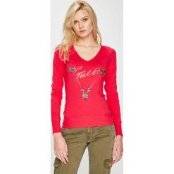 Guess Jeans - Sweter. Różowe swetry klasyczne damskie Guess Jeans, l, z dzianiny. Za 319,90 zł.