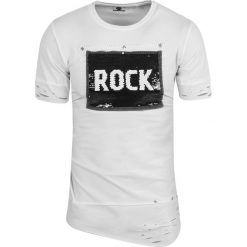 Koszulka męska t-shirt długa biała Recea. Białe koszulki męskie Recea, xl, z aplikacjami, z bawełny, bez kołnierzyka, długie. W wyprzedaży za 29,99 zł.