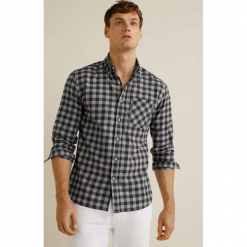 Mango Man - Koszula Puertos. Szare koszule męskie Mango Man, l, w kratkę, z bawełny, button down, z długim rękawem. Za 139,90 zł.