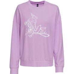 Bluza dresowa bonprix jasny bez - biały z nadrukiem. Fioletowe bluzy damskie bonprix, z dresówki, bez kaptura. Za 37,99 zł.