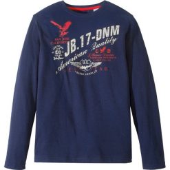 Shirt z długim rękawem bonprix ciemnoniebieski. Niebieskie koszule chłopięce bonprix, z nadrukiem, z okrągłym kołnierzem, z długim rękawem, długie. Za 34,99 zł.