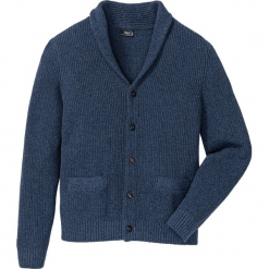 Sweter rozpinany z bawełny z recyclingu bonprix niebieski melanż. Niebieskie kardigany damskie marki bonprix, xl, melanż, z bawełny. Za 59,99 zł.