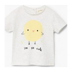 Mango Kids - Top dziecięcy Pollito 62-80 cm. Szare topy damskie marki Mango Kids, z nadrukiem, z bawełny, z okrągłym kołnierzem, z krótkim rękawem. Za 29,90 zł.