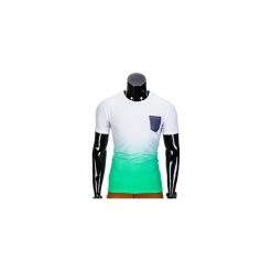 T-shirty męskie: T-SHIRT MĘSKI BEZ NADRUKU S427 – BIAŁY/ZIELONY