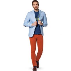 Marynarka Błękitna Caracas. Niebieskie marynarki męskie LANCERTO, na lato, m, bez wzorów, z bawełny, eleganckie. W wyprzedaży za 399,90 zł.