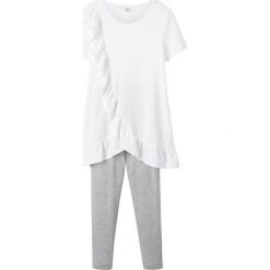 T-shirt + legginsy 7/8 (2 części) bonprix biało - jasnoszary melanż. Białe legginsy dziewczęce bonprix, bez wzorów. Za 54,99 zł.