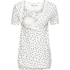 Shirt ciążowy i do karmienia, z koronką bonprix biel wełny z nadrukiem. Białe bluzki damskie bonprix, z nadrukiem, z wełny, z dekoltem w serek. Za 79,99 zł.