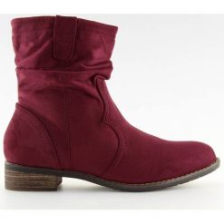 Botki damskie bordowe 99-135 RED. Czerwone botki damskie obuwie damskie, na jesień, z zamszu, klasyczne, bez obcasa, na zamek. Za 112,85 zł.