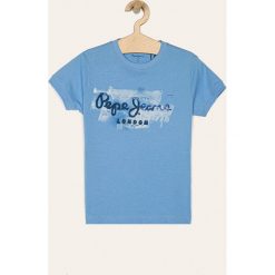 Pepe Jeans - T-shirt dziecięcy 122-180 cm. Niebieskie t-shirty chłopięce Pepe Jeans, z nadrukiem, z bawełny, bez rękawów. Za 79,90 zł.