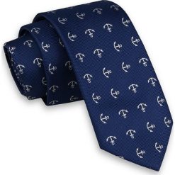 Modny i Elegancki Krawat Alties - Granat w Kotwice, Żeglarski, Marinistyczny KRALTS0177. Niebieskie krawaty męskie Alties, bez wzorów, z tkaniny, eleganckie. Za 40,00 zł.