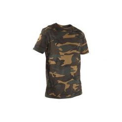Koszulka myśliwska z krótkim rękawem 100 camo WL. Brązowe koszulki męskie SOLOGNAC, xl, bez wzorów, z bawełny, sportowe, bez kołnierzyka, z krótkim rękawem, krótkie. Za 29,99 zł.