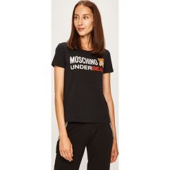 Moschino Underwear - T-shirt piżamowy. Czarne piżamy damskie Moschino Underwear, s, z nadrukiem, z elastanu, z krótkim rękawem. Za 439,90 zł.