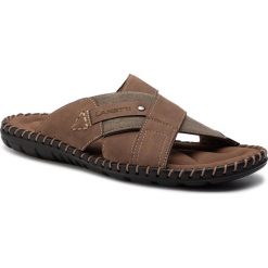 Klapki LANETTI - MS17013-3 Brown. Pomarańczowe klapki męskie Lanetti, bez wzorów, ze skóry ekologicznej. Za 79,99 zł.