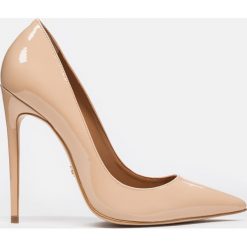 Kremowe czółenka damskie. Białe czółenka peep toe marki Kazar, ze skóry, na wysokim obcasie, na szpilce. Za 469,00 zł.