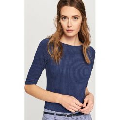 Koszulka z prążkowanej dzianiny - Granatowy. Niebieskie t-shirty damskie Reserved, l, z dzianiny. Za 49,99 zł.
