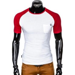 T-shirty męskie: T-SHIRT MĘSKI BEZ NADRUKU S1015 - BIAŁY/CZERWONY