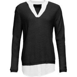 Sweter z koszulową wstawką bonprix czarny. Czarne swetry damskie bonprix, bez wzorów, bez rękawów, bez kaptura. Za 109,99 zł.
