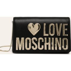 Love Moschino - Torebka. Czarne listonoszki damskie Love Moschino, w paski, ze skóry ekologicznej, na ramię, małe, z aplikacjami. Za 479,90 zł.
