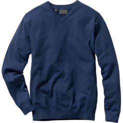 Sweter z dekoltem w serek bonprix ciemnoniebieski. Niebieskie swetry męskie bonprix, s, bez wzorów, z dzianiny, klasyczne, z dekoltem w serek, bez kaptura. Za 74,99 zł.