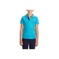 Koszulka polo PL500 Mesh turku. Niebieskie bluzki dziewczęce marki FOUGANZA, z meshu, z krótkim rękawem. W wyprzedaży za 34,99 zł.