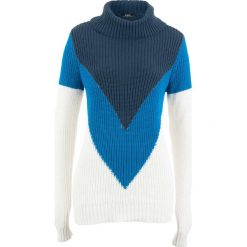 Sweter z golfem "colour-blocking" bonprix ciemnoniebiesko-lazurowy wzorzysty. Niebieskie golfy damskie marki bonprix. Za 59,99 zł.