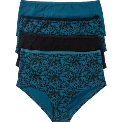 Figi: Figi panty „maxi” (4 pary), bawełna organiczna bonprix czarno-niebieskozielony z nadrukiem