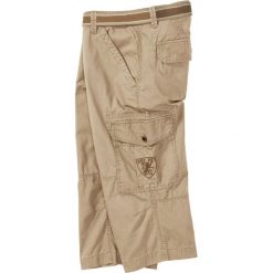 Spodnie 3/4 z paskiem Loose Fit bonprix beżowy. Brązowe spodnie męskie bonprix, m, bez wzorów. Za 99,99 zł.