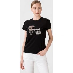 Karl Lagerfeld Ikonik Koszulka Czarny. Czarne koszulki damskie KARL LAGERFELD, s, z aplikacjami, z bawełny, bez kołnierzyka, z krótkim rękawem. Za 452,95 zł.