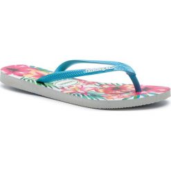 Japonki HAVAIANAS - H.Slim Hibisco Fc 41415900001 Branco White. Niebieskie klapki damskie Havaianas, bez wzorów, z tworzywa sztucznego, bez obcasa. W wyprzedaży za 109,00 zł.