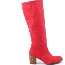 Kozaki - skóra naturalna - model 154 - kolor czerwony. Czerwone kozaki damskie Zapato, do pracy, na lato, ze skóry, biznesowe, na wysokim obcasie, na obcasie, bez zapięcia. W wyprzedaży za 366,75 zł.