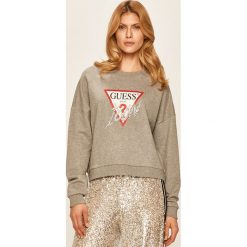 Guess Jeans - Bluza. Szare bluzy damskie Guess Jeans, s, z nadrukiem, z bawełny, bez rękawów, bez kaptura. W wyprzedaży za 179,90 zł.