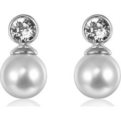 Kolczyki z kryształkami Swarovski i perłami w kolorze białym. Szare kolczyki damskie Metropolitan, Smithfield, Crystal Deluxe & Co., z perłą. W wyprzedaży za 34,95 zł.