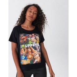 Koszulka z nadrukiem The Muppets - Czarny. Czarne koszulki damskie House, s, z nadrukiem, bez kołnierzyka, bez rękawów. Za 49,99 zł.