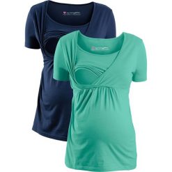 Shirt ciążowy i do karmienia bonprix ciemnoniebiesko-niebieski mentolowy. Niebieskie koszulki damskie bonprix, bez wzorów, bez kołnierzyka, bez rękawów. Za 99,98 zł.
