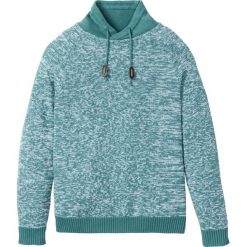 Sweter bonprix turkusowo-biały melanż. Niebieskie swetry męskie bonprix, s, bez wzorów, bez kołnierzyka, bez kaptura. Za 44,99 zł.