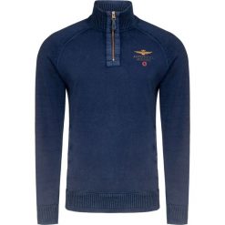 Sweter AERONAUTICA MILITARE. Niebieskie swetry męskie Aeronautica Militare, bez wzorów, z bawełny, ze stójką, bez kaptura. Za 650,00 zł.