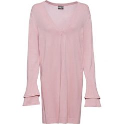 Sweter bez zapięcia z długim rękawem z falbanami bonprix stary jasnoróżowy. Fioletowe swetry damskie bonprix, bez wzorów, retro, z długim rękawem, długie, bez kaptura. Za 89,99 zł.