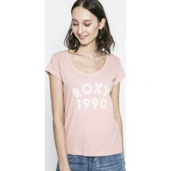 Roxy - Top. Różowe bluzki damskie marki Roxy, s, z nadrukiem, z bawełny, casualowe, z okrągłym kołnierzem, z krótkim rękawem. W wyprzedaży za 39,90 zł.