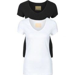 T-shirty damskie: T-shirt damski z dekoltem w serek (2 szt.) bonprix biały + czarny