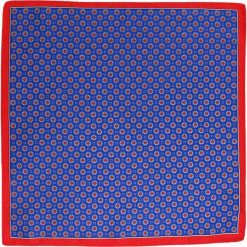 Niebieska Poszetka Męska w Czerwone Motywy, Grochy - 33x33 cm - CHATTIER POSZCH0228. Niebieskie poszetki męskie Chattier, w grochy, z materiału, eleganckie. Za 27,00 zł.