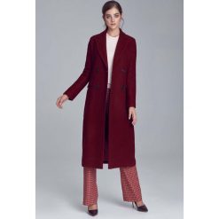 Bordowy Elegancki Długi Płaszcz Dwurzędowy. Czerwone kurtki damskie NIFE, s, bez wzorów, z poliesteru, eleganckie, długie, bez kaptura. Za 308,90 zł.