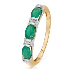 RABAT Złoty Pierścionek - złoto 585, Diament 0,01ct , szmaragd. Żółte pierścionki damskie W.KRUK, z diamentem, złote. W wyprzedaży za 1370,00 zł.