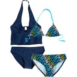 Stroje dwuczęściowe dziewczęce: Bikini+tankini (4 części) bonprix ciemnoniebieski w pacyfki