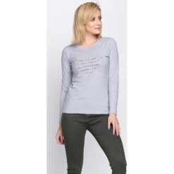 Szara Bluzka Perception. Szare bluzki longsleeves Born2be, l, z aplikacjami, z okrągłym kołnierzem. Za 34,99 zł.