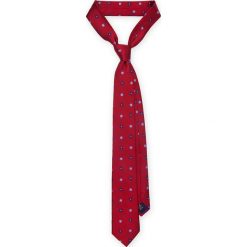 KRAWAT CZERWONY W KWIATKI. Czerwone krawaty męskie marki LANCERTO, w kwiaty, z żakardem, eleganckie. Za 139,90 zł.