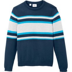 Sweter bonprix ciemnoniebieski w paski. Niebieskie swetry chłopięce bonprix, w paski, z dresówki, bez kołnierzyka. Za 69,99 zł.