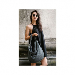 Worek na ramię z plecionej tkaniny szary melanż. Szare shopper bag damskie Karolina audycka, z haftami, z materiału, na ramię, z haftem. Za 179,00 zł.