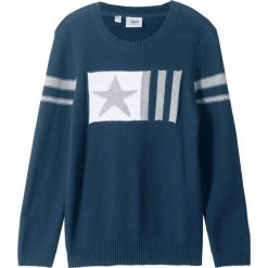 Sweter z gwiazdą bonprix ciemnoniebieski. Niebieskie swetry chłopięce bonprix, z aplikacjami, bez kołnierzyka. Za 54,99 zł.