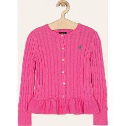 Polo Ralph Lauren - Kardigan dziecięcy 134-176 cm. Różowe swetry dziewczęce z bawełny, z okrągłym kołnierzem. Za 389,90 zł.